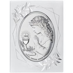 Obrazek Srebrny Pamiątka I Komunii dla dziewczynki owal z podpisem w ramie DS05FOA