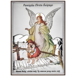 Obrazek srebrny Anioł na kładce Pamiątka Chrztu Świętego DS41C