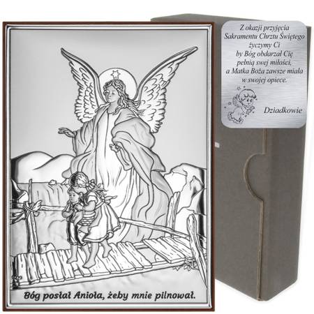 Obrazek srebrny Anioł na kładce Pamiątka Chrztu Świętego DS42