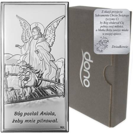 Obrazek srebrny Anioł na kładce Pamiątka Chrztu Świętego DS44